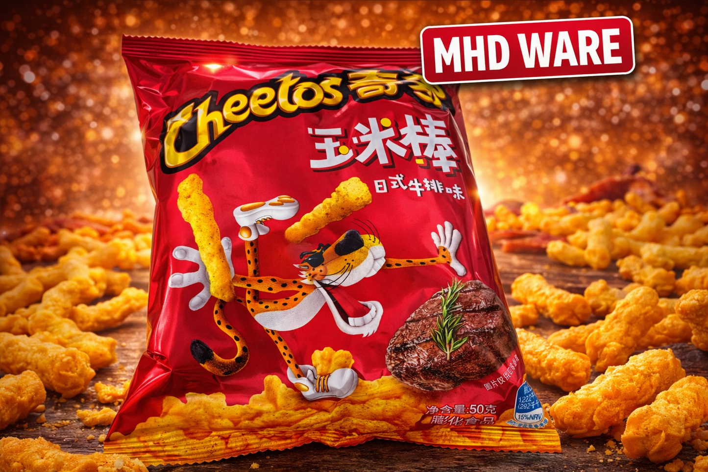 Cheetos – japanische Steak-Geschmacksrichtung (Mais-Snack), Nettofüllmenge: 50 g - (MHD-Ware) - (USA - Import)