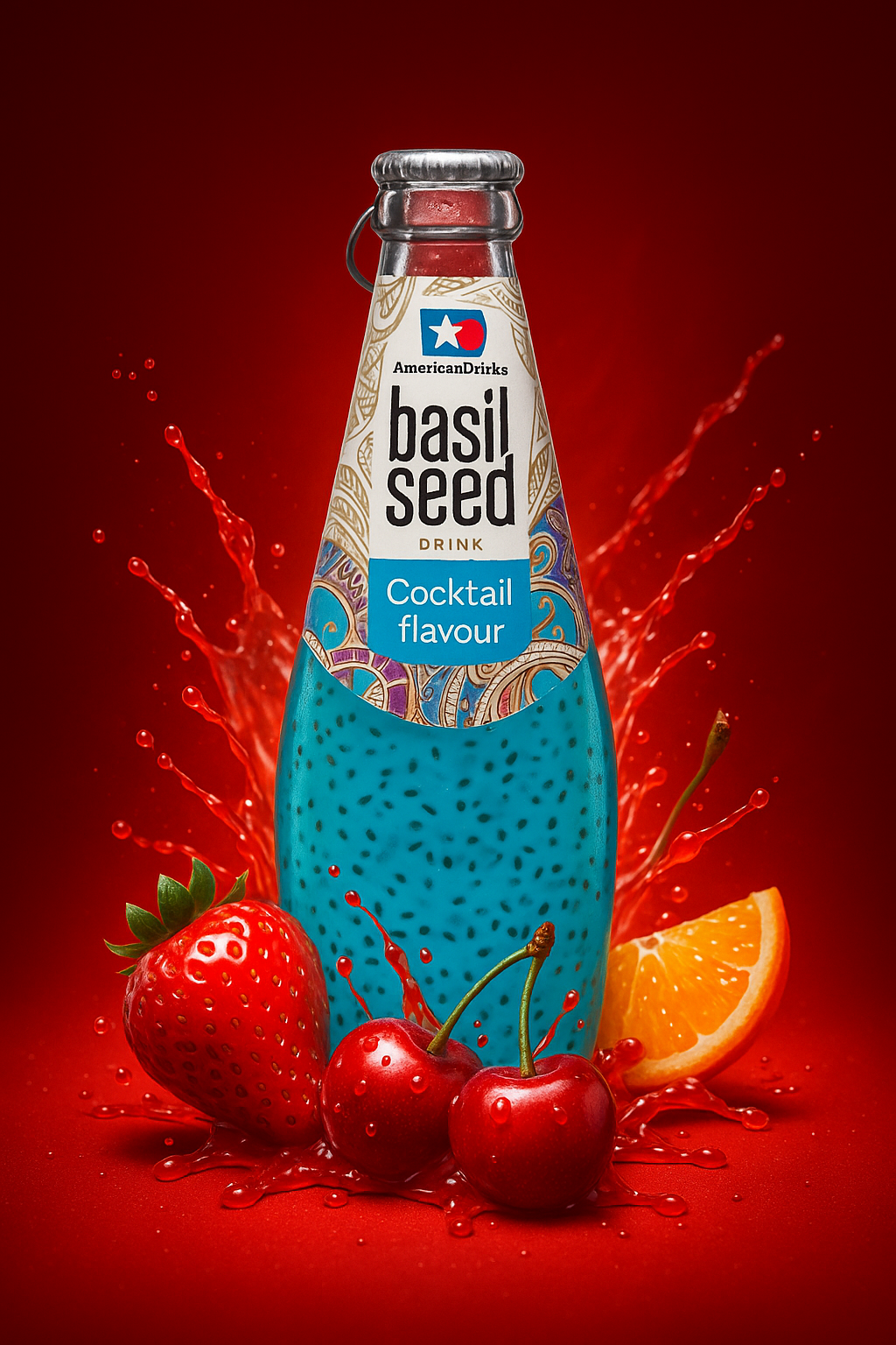 AmericanDrinks - Basil Seed Drink – Cocktail Flavor -290 ml Glasflasche (VITNAM / THAILAND))