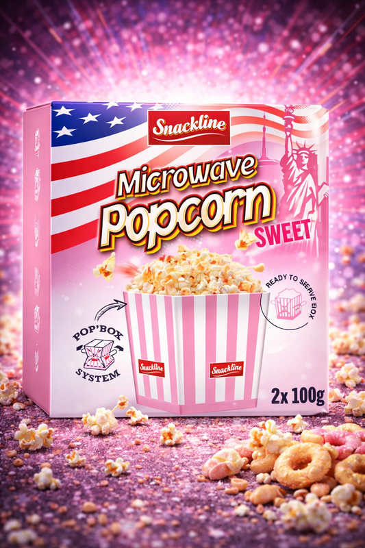 🍿 Snackline Microwave Popcorn Sweet – 2 × 100 g  Süßes Mikrowellen-Popcorn im amerikanischen Stil