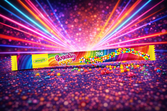 🍭 Woogie Freaky Rope – Crunchy Candy Rope (26 g)  Bunt. Knusprig. Verrückt gut.