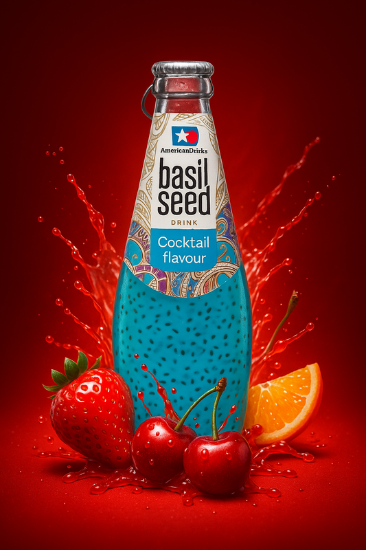 AmericanDrinks - Basil Seed Drink – Cocktail Flavor -290 ml Glasflasche (VITNAM / THAILAND))