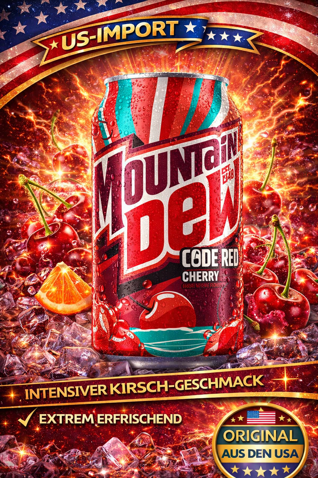 🥤 Mountain Dew Code Red – Cherry Flavor - 355 ml - (USA)