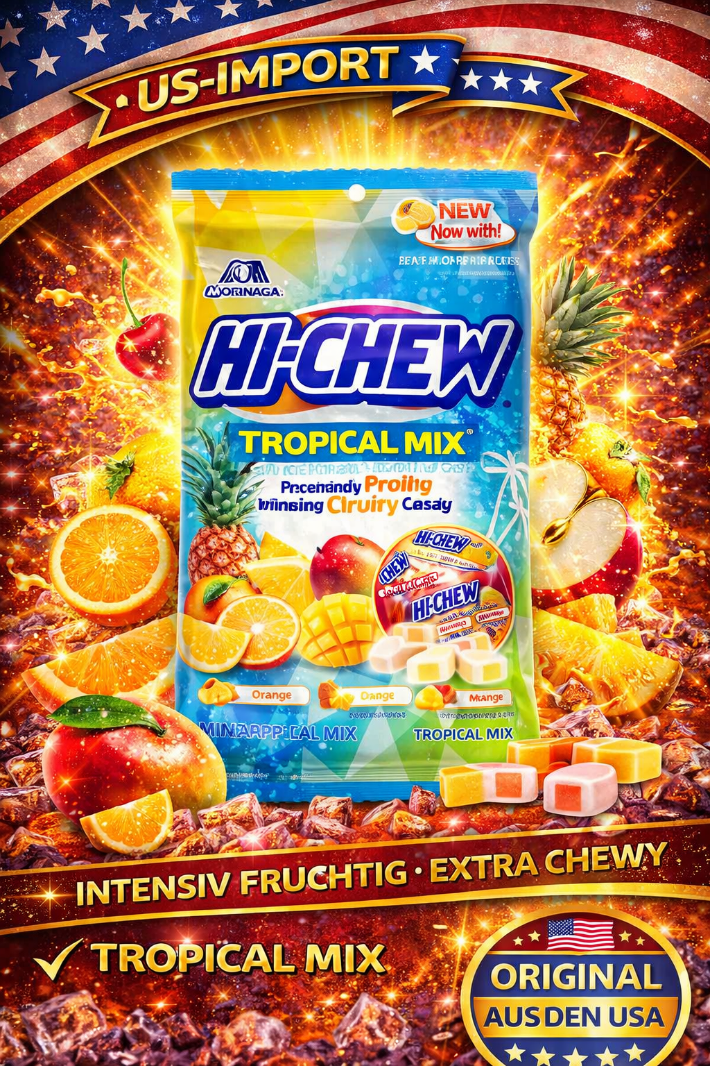 🍬 Hi-Chew Tropical Mix – Chewy Candy - 3,53OZ (100g) - (US-Import)