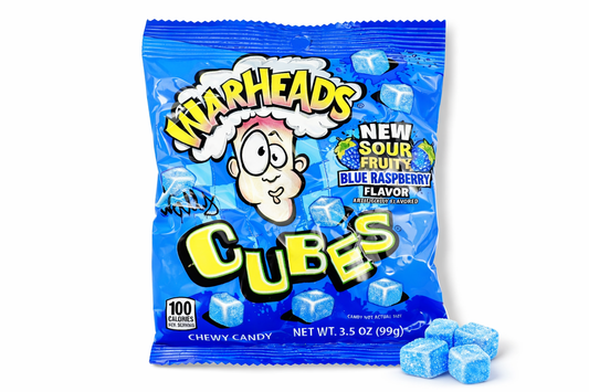 💥🍬 Warheads Cubes Blue Raspberry Gummi-Würfel 3,5 oz (99g) - (USA Import)