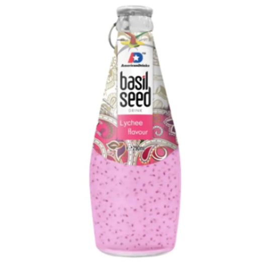 AmericanDrinks - Basil Seed Drink Lychee Flavour 0,29l Glasflasche (VITNAM / THAILAND)