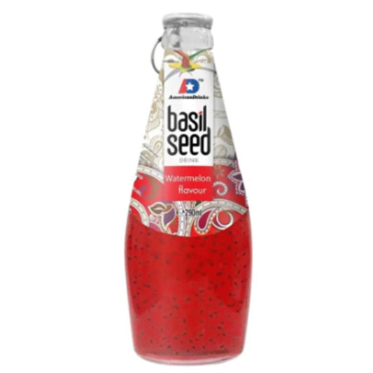 AmericanDrinks - Basil Seed Drink Watermelon Flavour 0,29l Glasflasche (VITNAM / THAILAND))